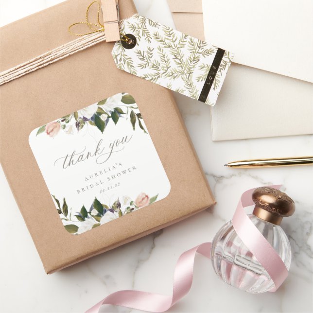 Vintage Botánico Floral Gracias Pegatina Cuadrado (Regalar)