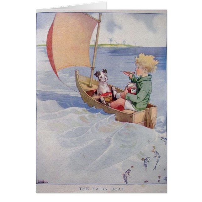Vintage - Boy & Dog en velero, (Frente)