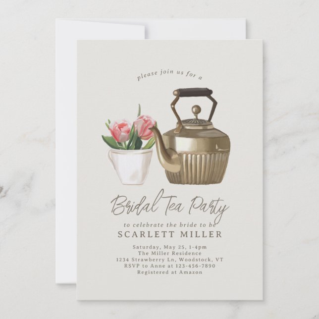 Vintage Bridal Shower Tea Party Invitación (Anverso)