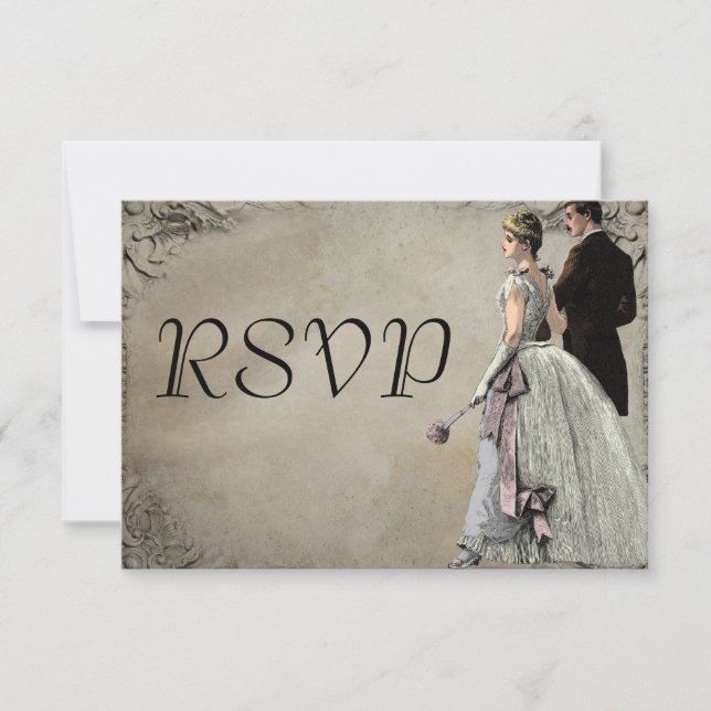Vintage Bride and Groom Wedding RSVP (Anverso)