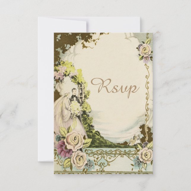Vintage Bride & Groom Moda Romantic Wedding RSVP (Anverso)