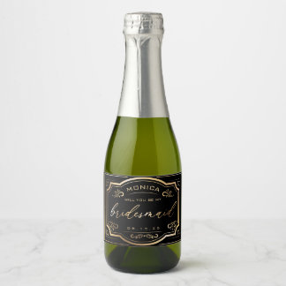 Vintage Bridesmaid Champagne Etiqueta de color neg