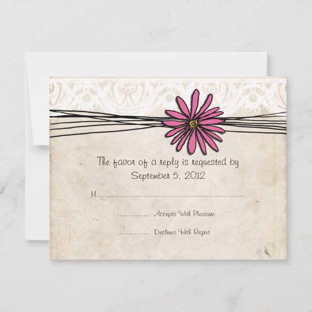 Vintage Bright Pink Daisy Wedding RSVP (Anverso)
