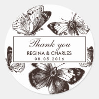 Vintage Brown Butterfly Boda Gracias Pegatina