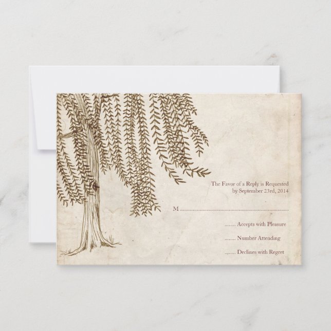 Vintage Brown Willow Tree Wedding RSVP (Anverso)