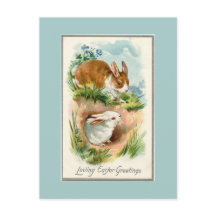 Vintage Bunnies Amantes De La Postales Azul De Pas