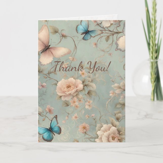 Vintage Butterflies Floral Gracias Tarjeta Boda (Anverso)