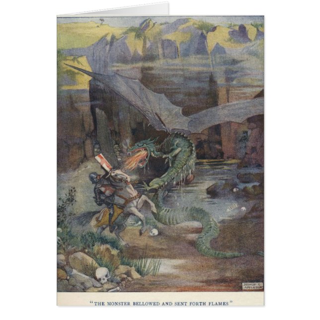 Vintage - caballero que lucha un dragón, (Frente)