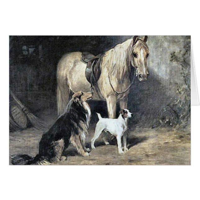 Vintage - caballo y perros que esperan el amo, (Anverso (Horizontal))