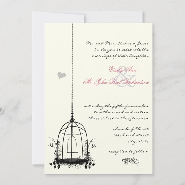 Vintage Cage Red Accents Invitaciones a la Boda (Anverso)