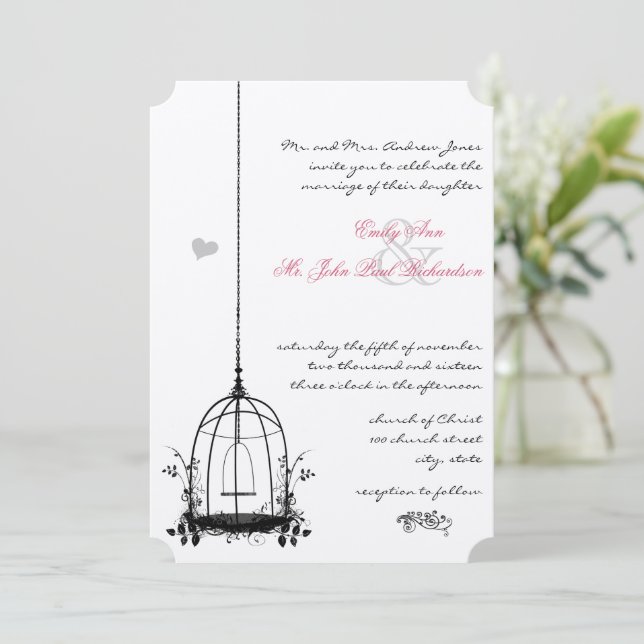 Vintage Cage Red Accents Invitaciones a la Boda (Anverso de pie)