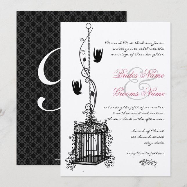 Vintage Cage Red Accents Invitaciones a la Boda (Anverso / Reverso)