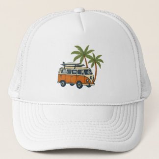 Vintage Camper Van & Palm Trees Surf Gorra