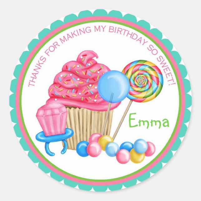 Vintage Candy Parlor Birthday Pegatinas (Anverso)