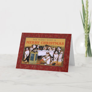 Vintage Canta Gatitos Gatitos Navidades Tarjeta Ro