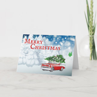 Vintage car woodland Árbol de Navidad feliz Navida