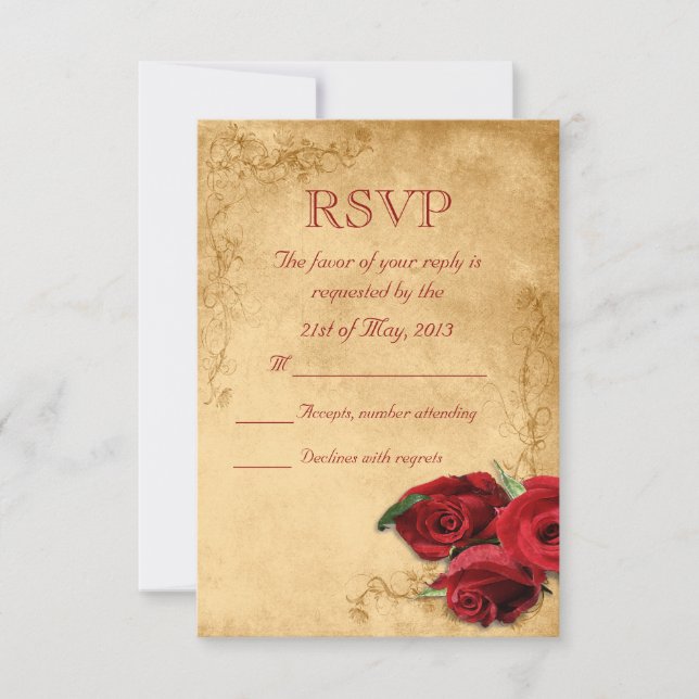 Vintage Caramel Brown & Rosa Wedding RSVP (Anverso)