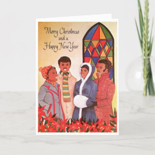 Vintage - Carolers del navidad en la iglesia,