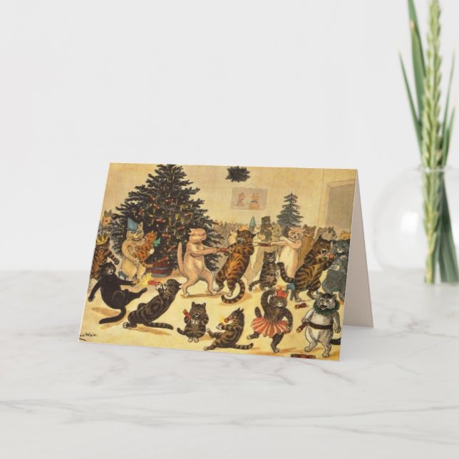 VINTAGE CAT GATS WAIN NAVIDADES Tarjetas de felici (Anverso)
