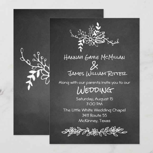Vintage Chalk Board Look Wedding Invitación (Anverso / Reverso)