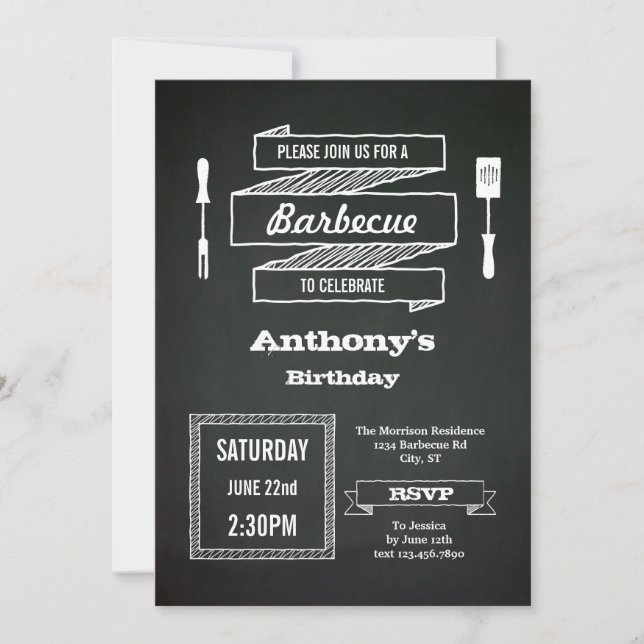 Vintage Chalkboard Invitación a barbacoa (Anverso)