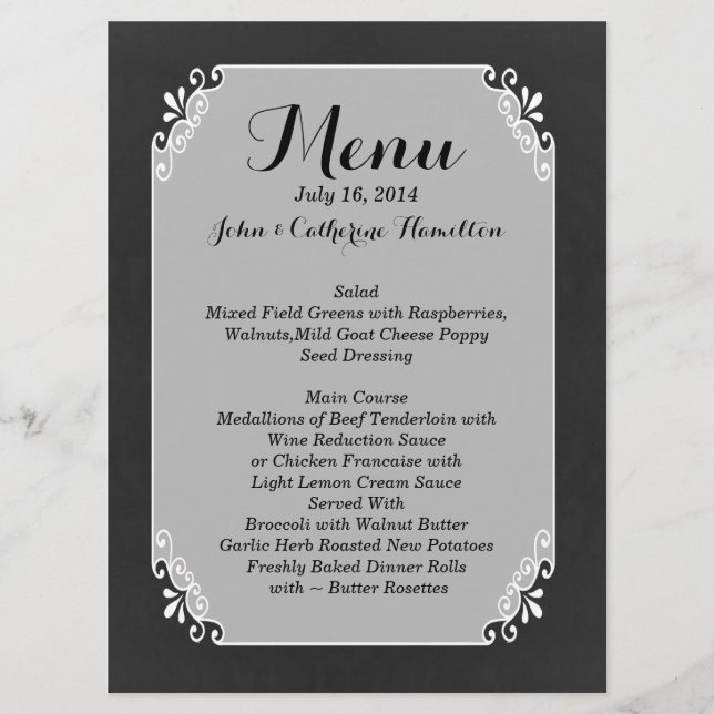 Vintage Chalkboard Look Custom Wedding Menú (Anverso)