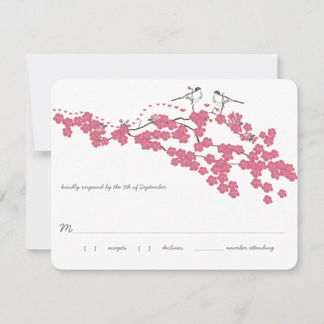 Vintage Cherry Blossom Chickadee Wedding RSVP (Anverso)
