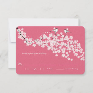 Vintage Cherry Blossom Chickadee Wedding RSVP