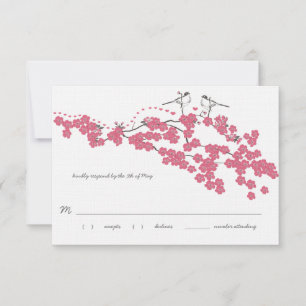 Vintage Cherry Blossom Chickadee Wedding RSVP