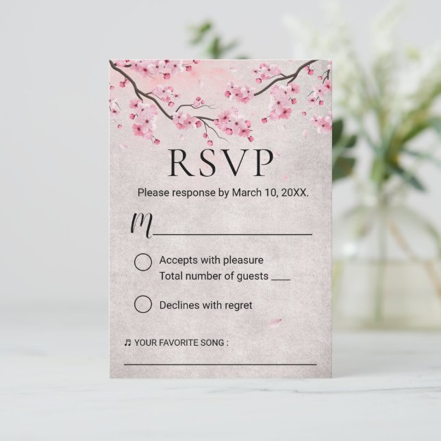 Vintage Cherry Blossom Spring Wedding RSVP (Anverso de pie)