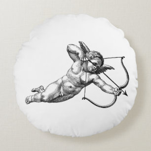 Vintage Cherub Cupid Love Round Cojín decorativo