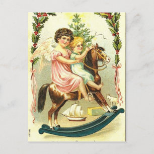 Vintage Cherubs de Navidad y caballo de roca