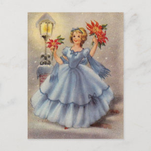 Vintage Chica De Navidad Con Vestido Azul