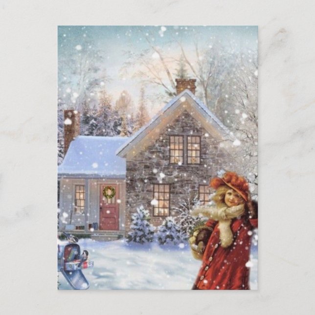 Vintage Chica de Navidad en la nieve (Anverso)