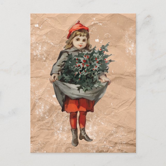 Vintage Chica de Navidad y Holly Berries angustiad (Anverso)