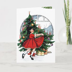 Vintage Chica Hogar Árbol de Navidad Mañana