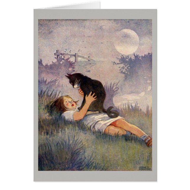 Vintage - Chica y gato negro, (Frente)