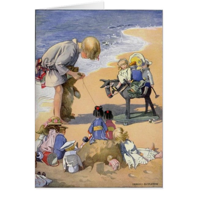 Vintage - Chica y sus muñecas en la playa, (Frente)