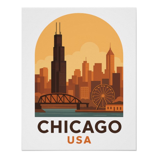 Vintage Chicago USA Travel Poster – Retro City Sky (Anverso)