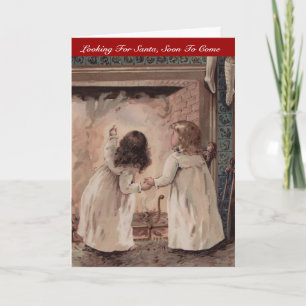 Vintage Chicas de Navidad hermanas esperando a San