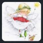Vintage Christmas Angel and Mouse Pegatina<br><div class="desc">Vintage Christmas Angel and Mouse Pegatina Añade un toque adorable para sellar las tarjetas de sus Navidades con ellas.</div>