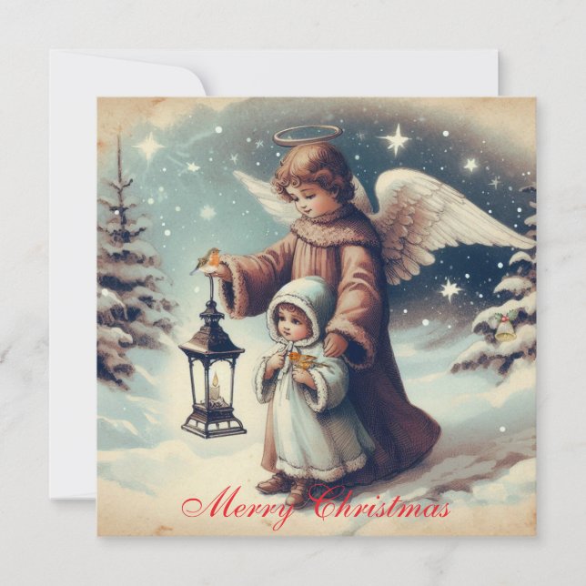 Vintage Christmas Angel, Child and Birds (Anverso)