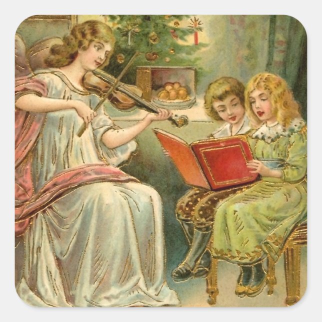 Vintage Christmas Angel Pegatinas (Anverso)