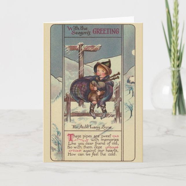 Vintage Christmas Bagpipes Navidad Card (Anverso)