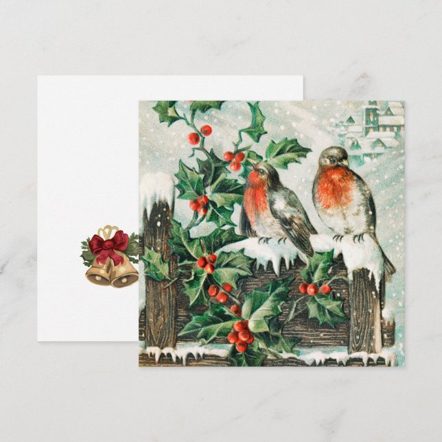 Vintage Christmas birds Tarjeta de vacaciones (Anverso / Reverso)
