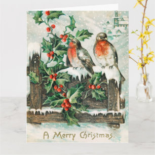 Vintage Christmas birds Tarjeta de vacaciones