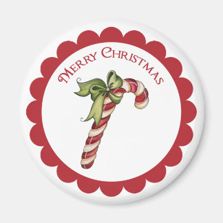 Vintage Christmas Candy Cane en imán redondo