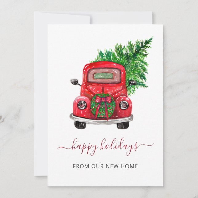 Vintage Christmas Car Weve Moved Holiday Cards (Anverso)