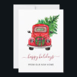 Vintage Christmas Car Weve Moved Holiday Cards<br><div class="desc">Árbol de Navidad Vintage Coche Vestido Fiesta Trasladada invitación Trasladada Postal Decorada Árbol de Navidad</div>