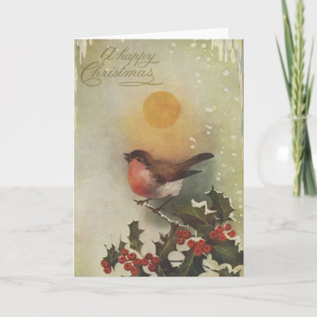 Vintage Christmas Card | Feliz Navidad Holly (Anverso)